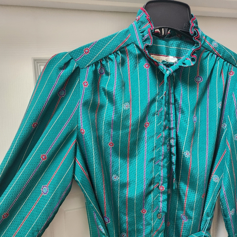 Vintage Schrader Sport Petites Green Long Sleeve Dress, Union Tag - Picture 2 of 15
